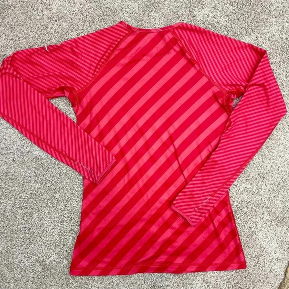 Nike Pro Dri Fit Hyperwarm Stripes Round Neck Long Sleeve T-Shirt Pink Medium - Picture 7 of 9